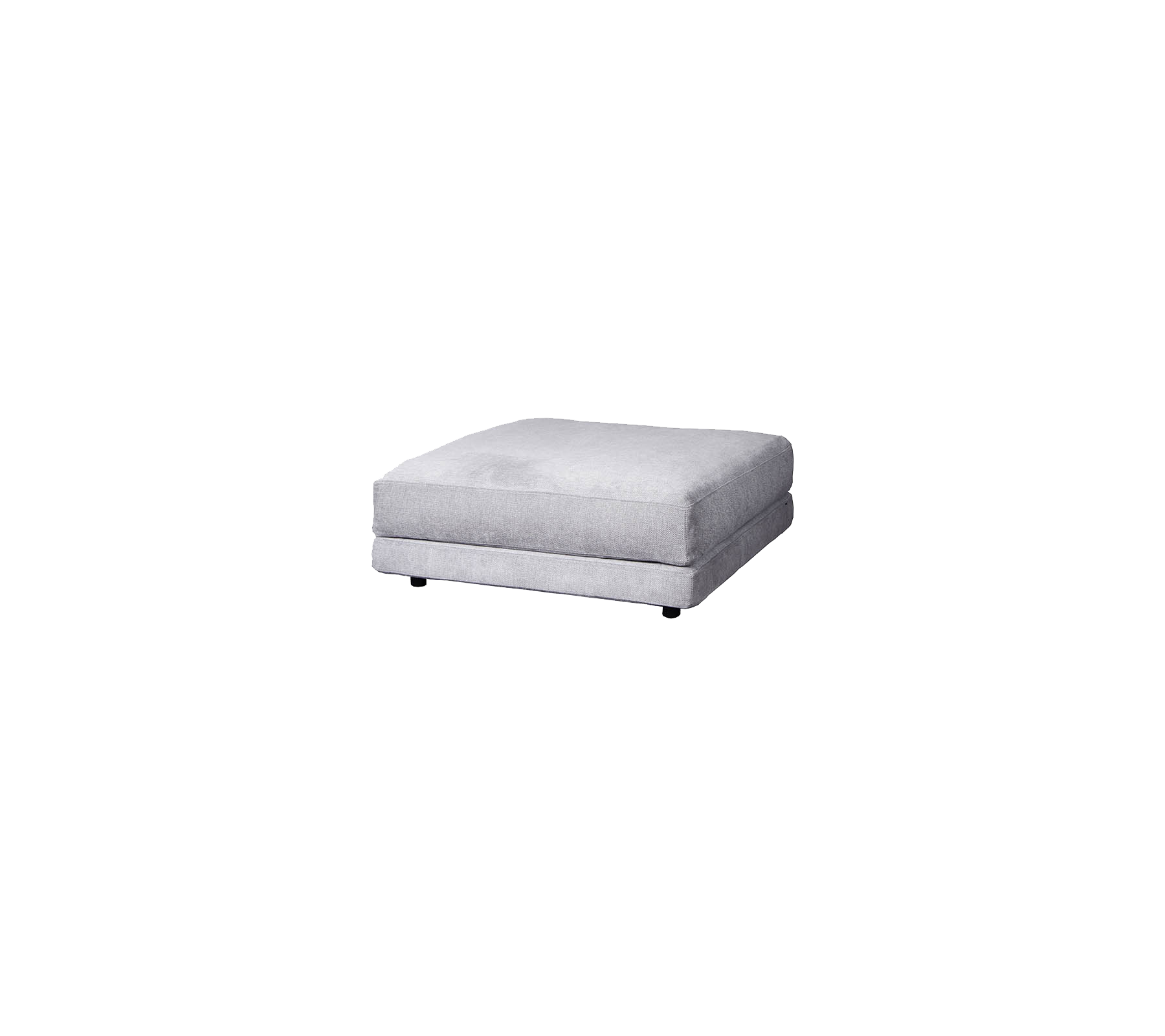 Light gray upholstered ottoman with a square shape and simple design, featuring a smooth surface and subtle cushioning.