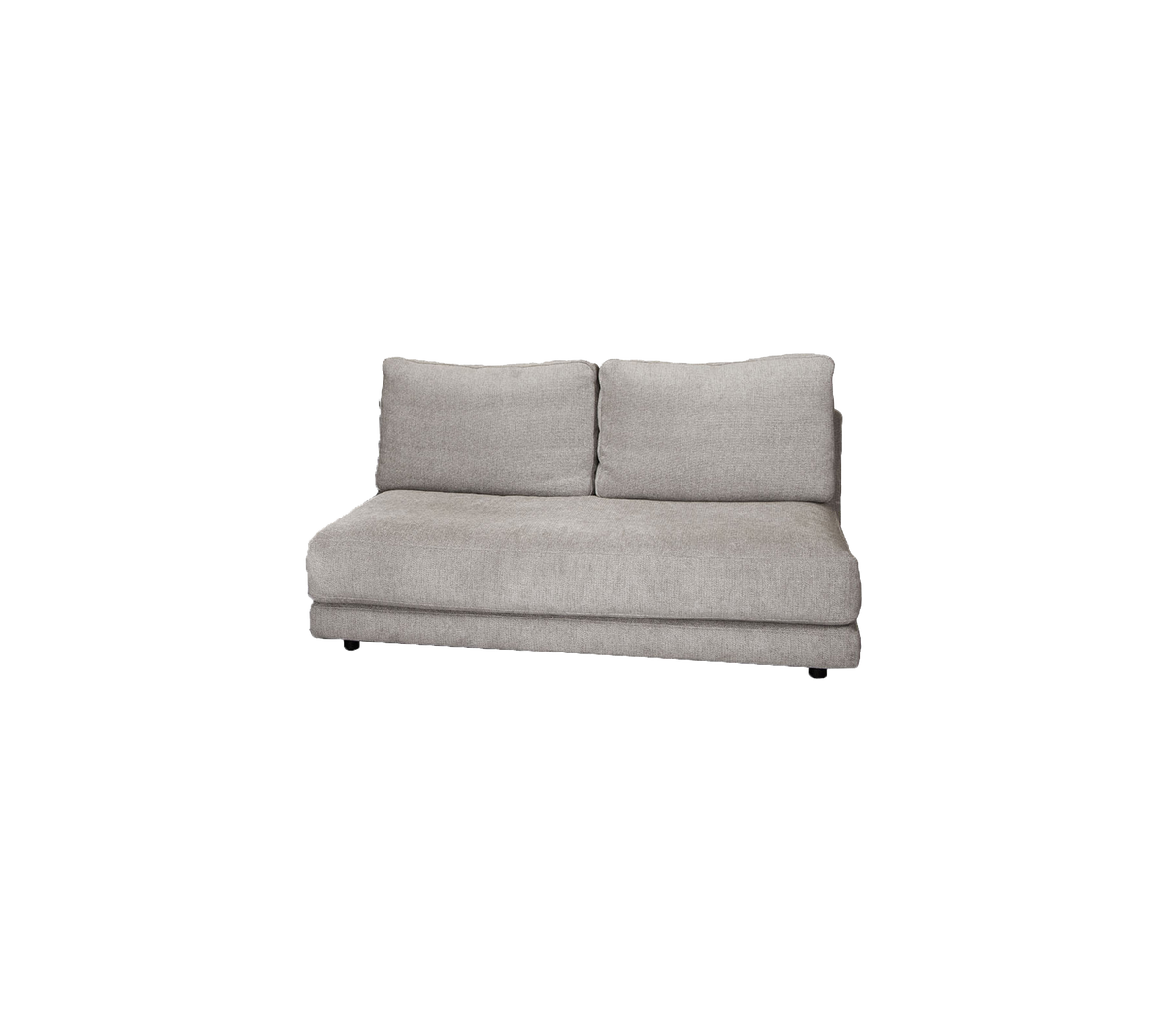 Light gray upholstered sofa with two back cushions, designed for comfort and a modern aesthetic. Ideal for cozy seating arrangements.