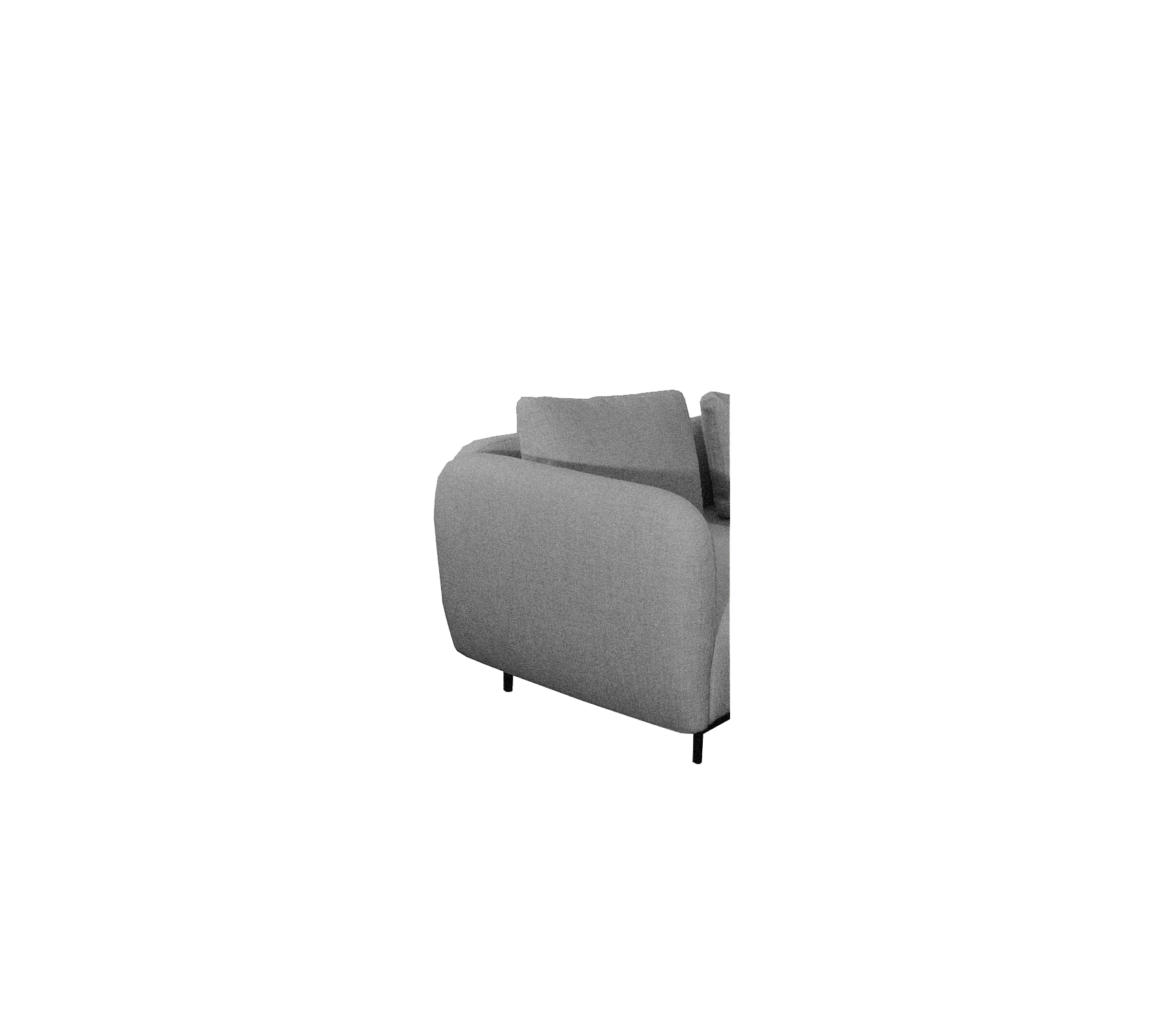 Gray upholstered sofa back with simple lines and sleek black legs, offering a contemporary style for any space.