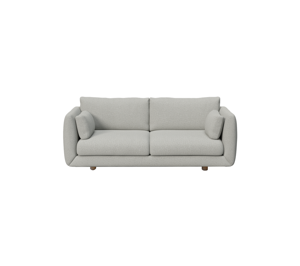 Light grey modern sofa with rounded cushions in a minimalist design.