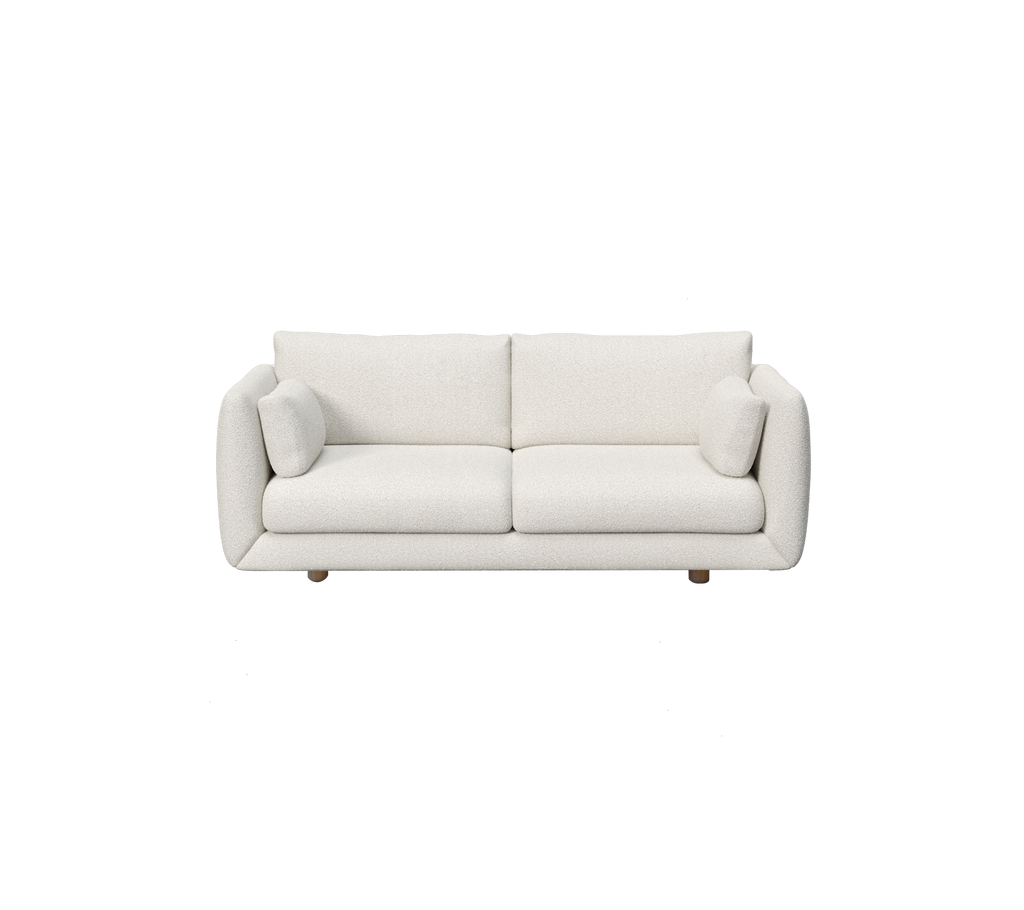 Modern white sofa with two cushions.