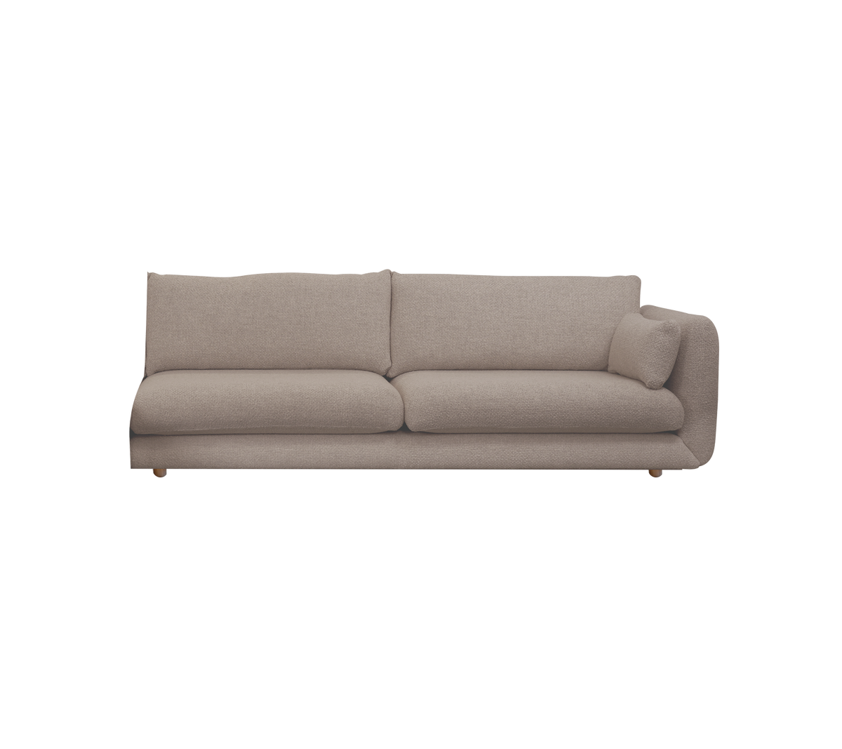Modern light brown sofa with plush cushions.