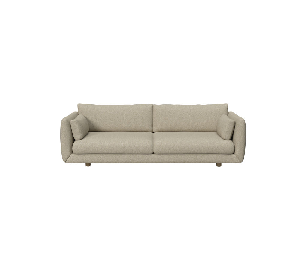 Brown modern sofa with rounded cushions in a contemporary setting.