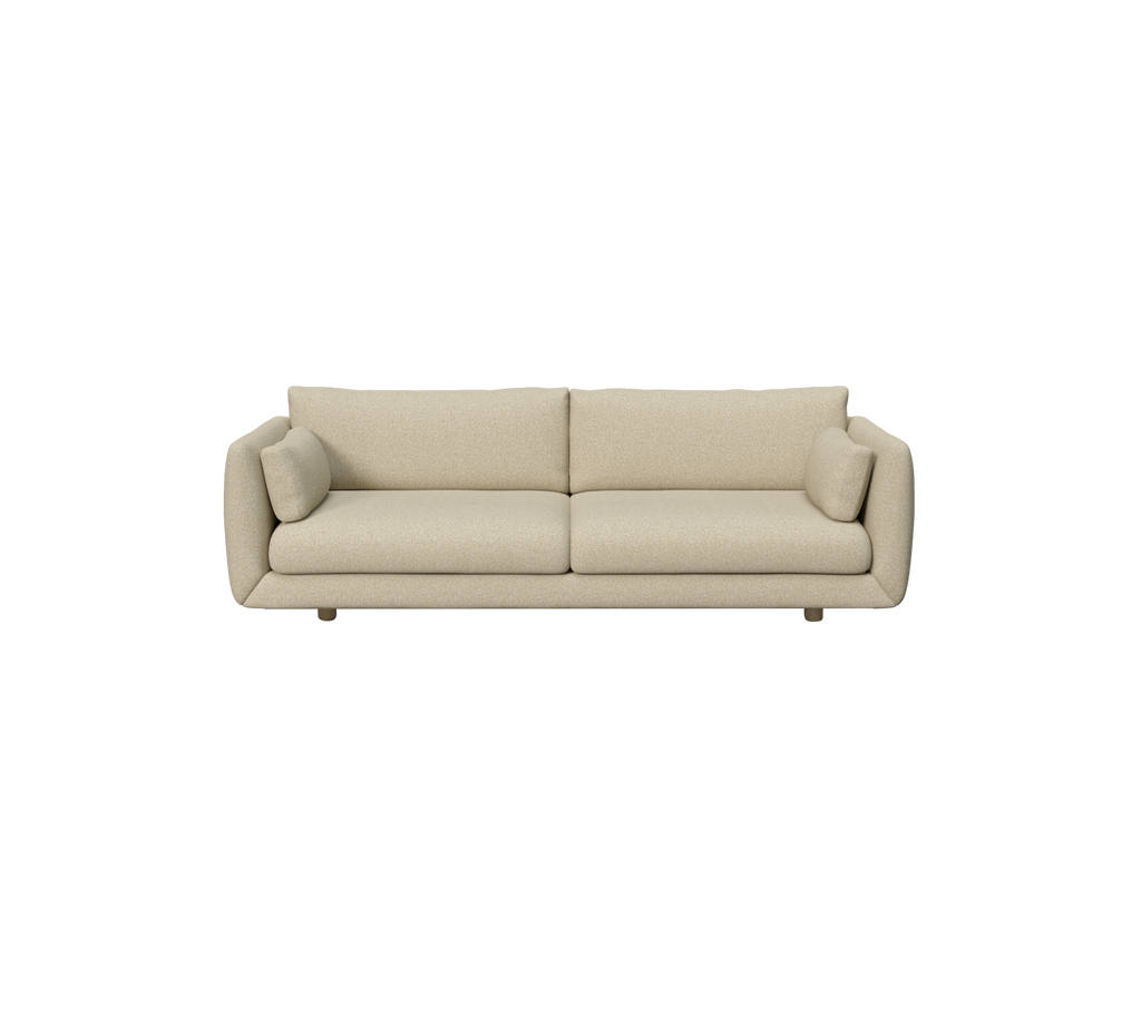 Light brown modern sofa with rounded cushions.