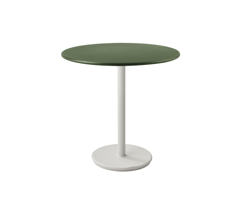 Modern dark green table with a round top and a white base.