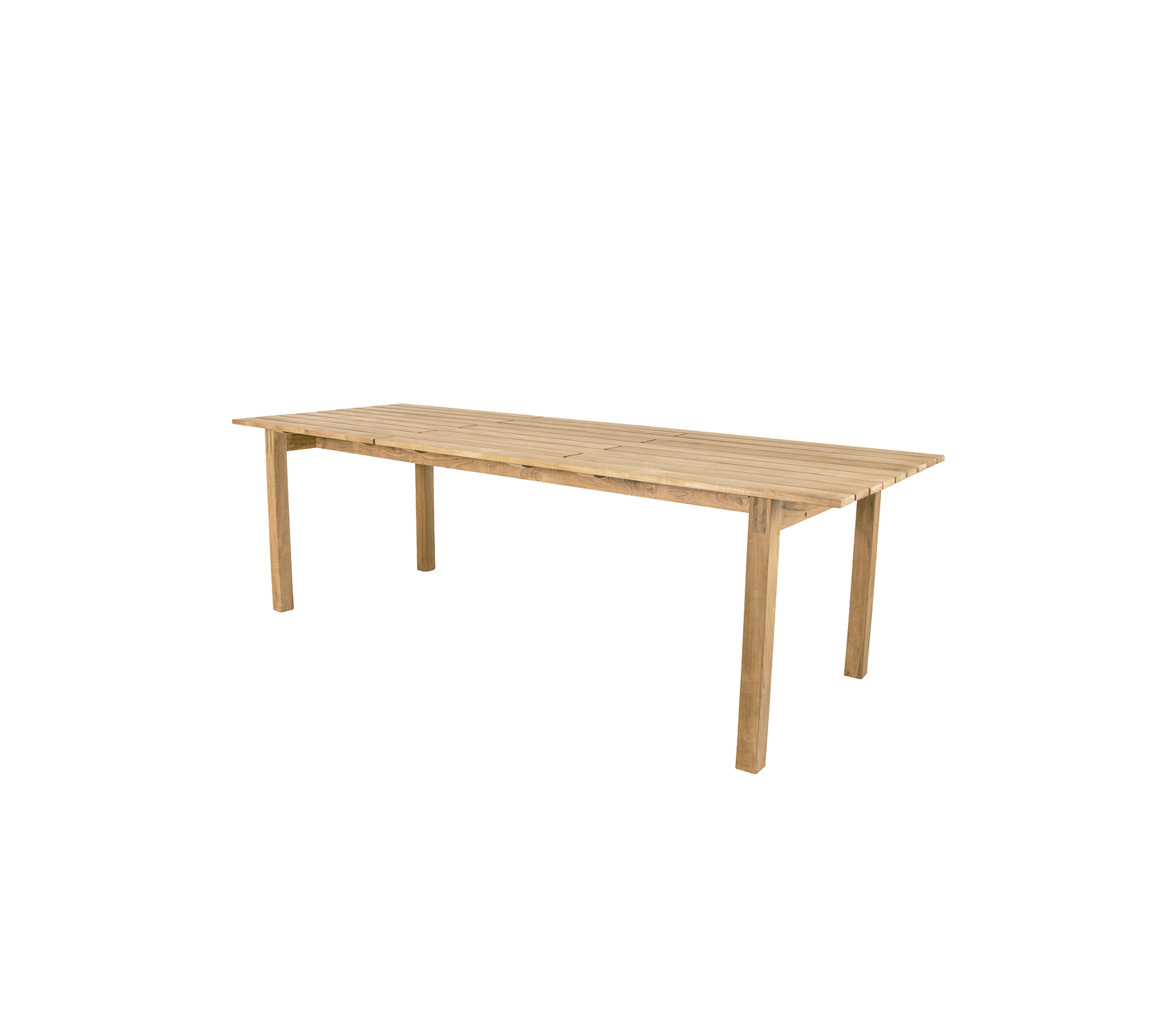 Wooden table with a natural finish, featuring four sturdy legs and a spacious rectangular surface, suitable for dining or workspace.