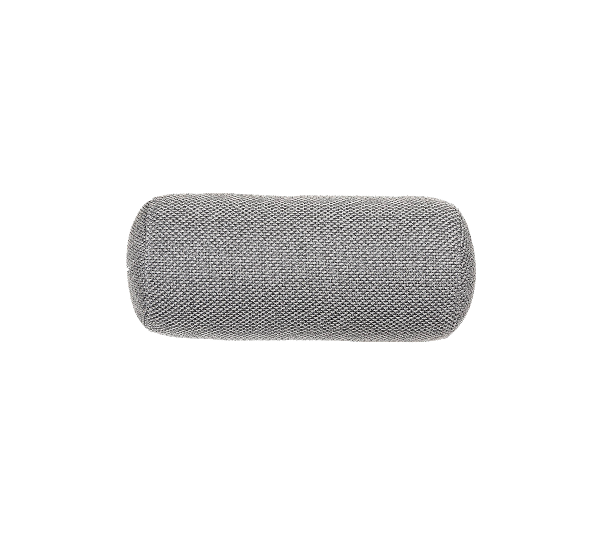 Gray cylindrical cushion with a textured surface, suitable for support and comfort.