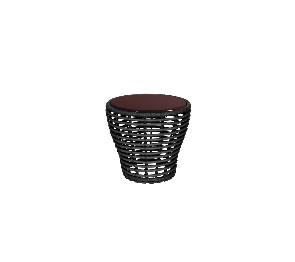Black stool with a burgundy top in a simple design.