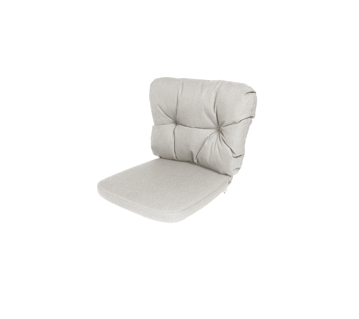 Comfortable light-colored cushion with tufted design, suitable for seating, providing support and style. Ideal for various seating arrangements.