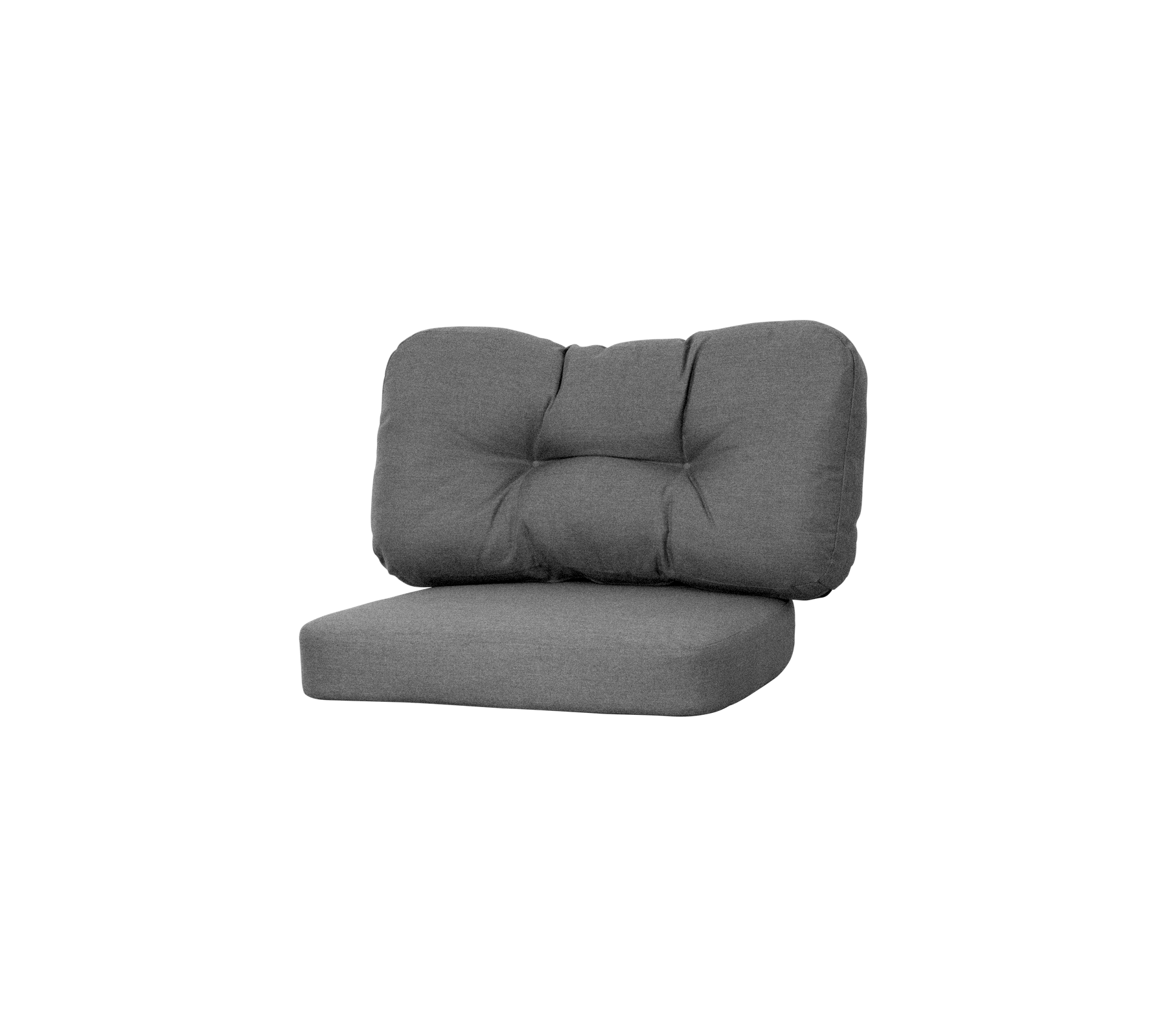 Gray cushioned lounge chair with a plush backrest and seat, featuring tufted detailing for added comfort and style.