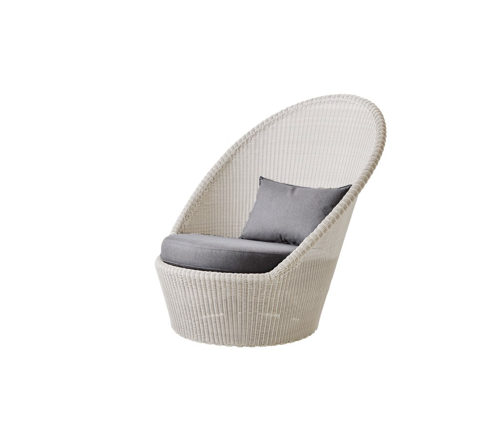 Contemporary white chair with a grey cushion.