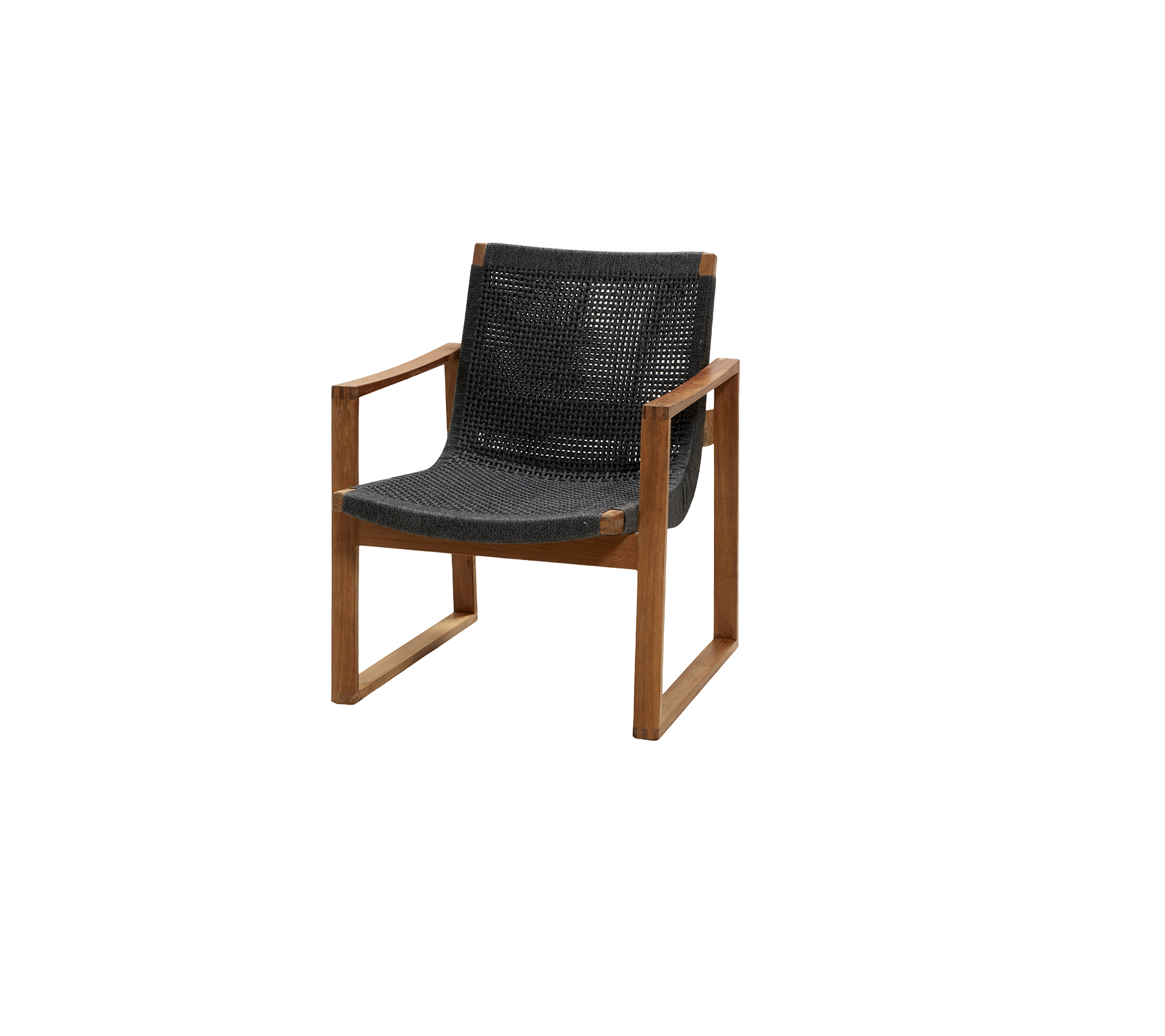 Stylish chair with a wooden frame and a comfortable dark fabric seat, perfect for modern interiors or casual settings.