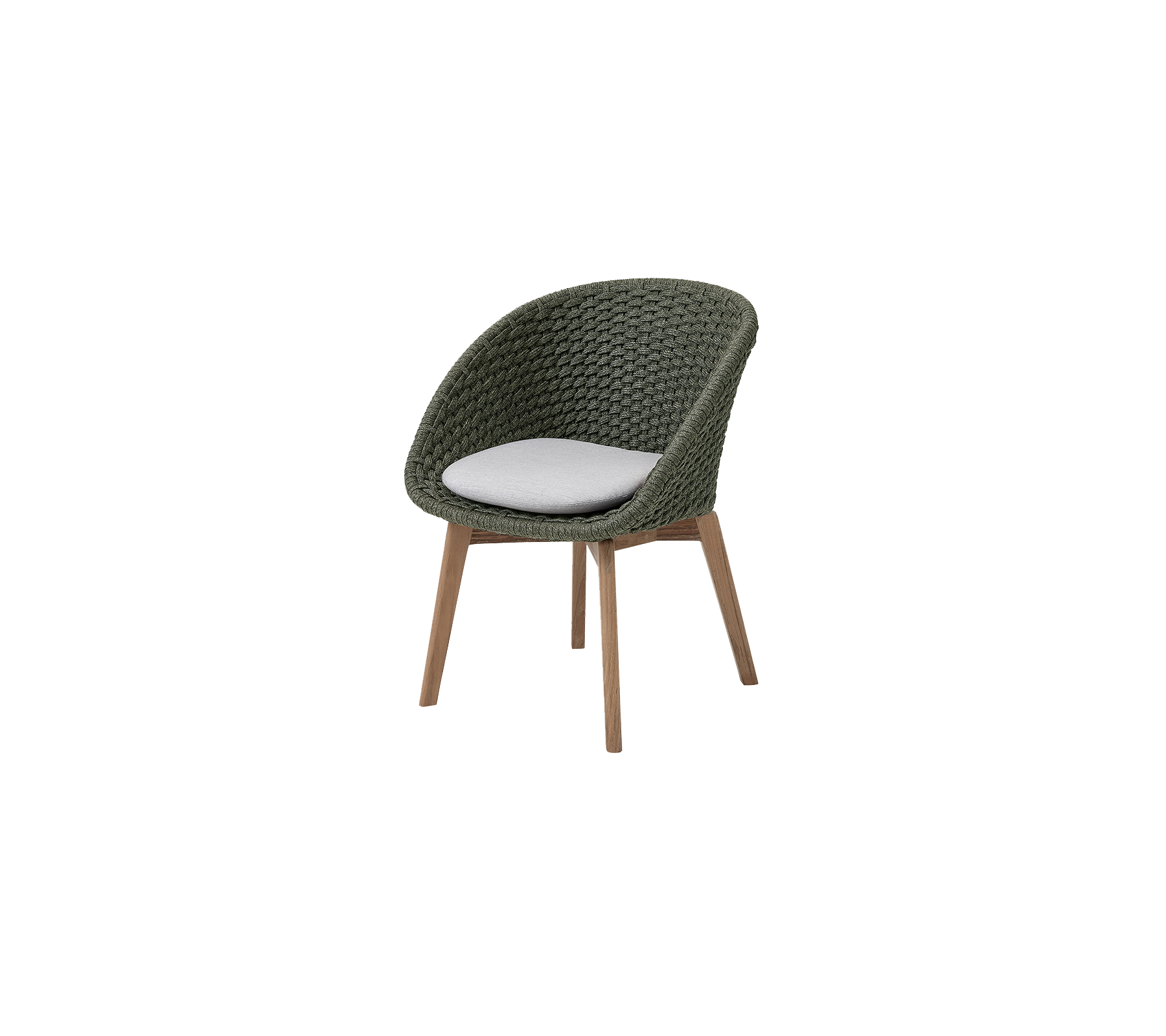 Stylish chair with a textured green seating area and a comfortable white cushion, supported by sleek wooden legs.