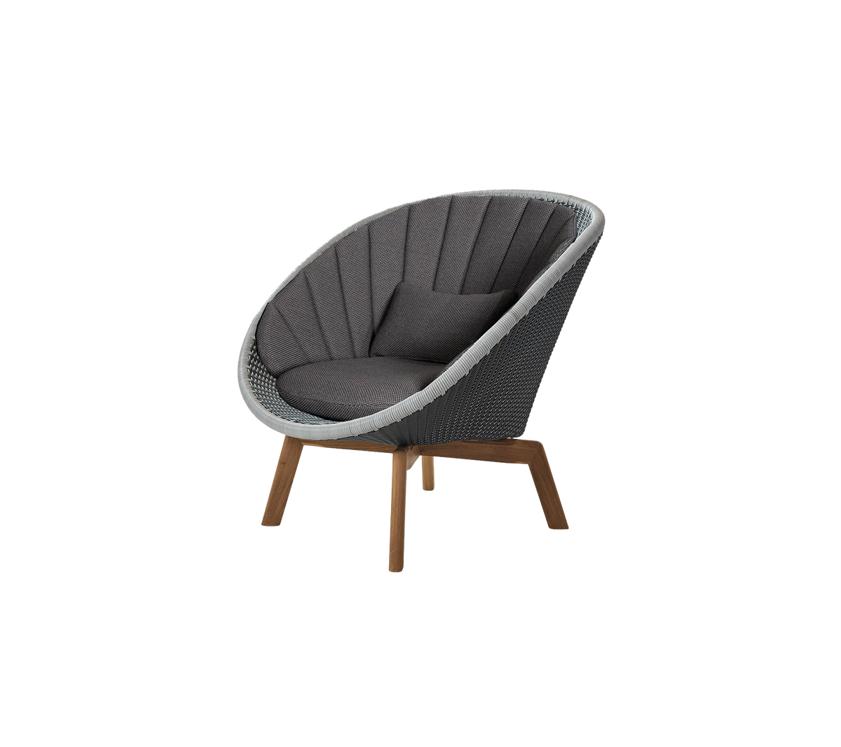 Curved chair with a sleek design, featuring a gray cushioned seat and wooden legs, providing a modern and comfortable seating option.
