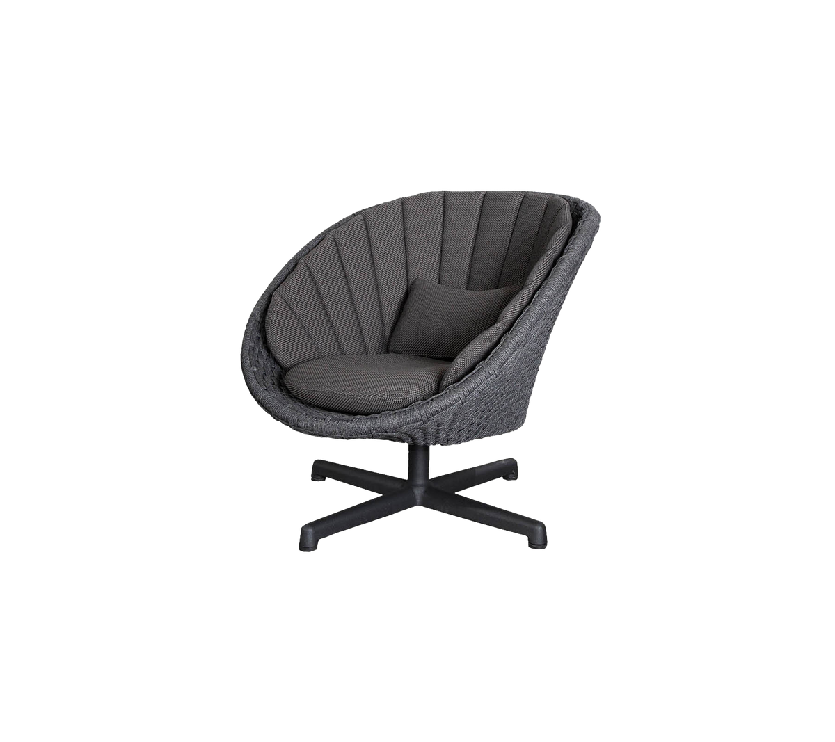 Stylish contemporary chair with a rounded design, featuring textured fabric and a plush cushion for comfort and support.