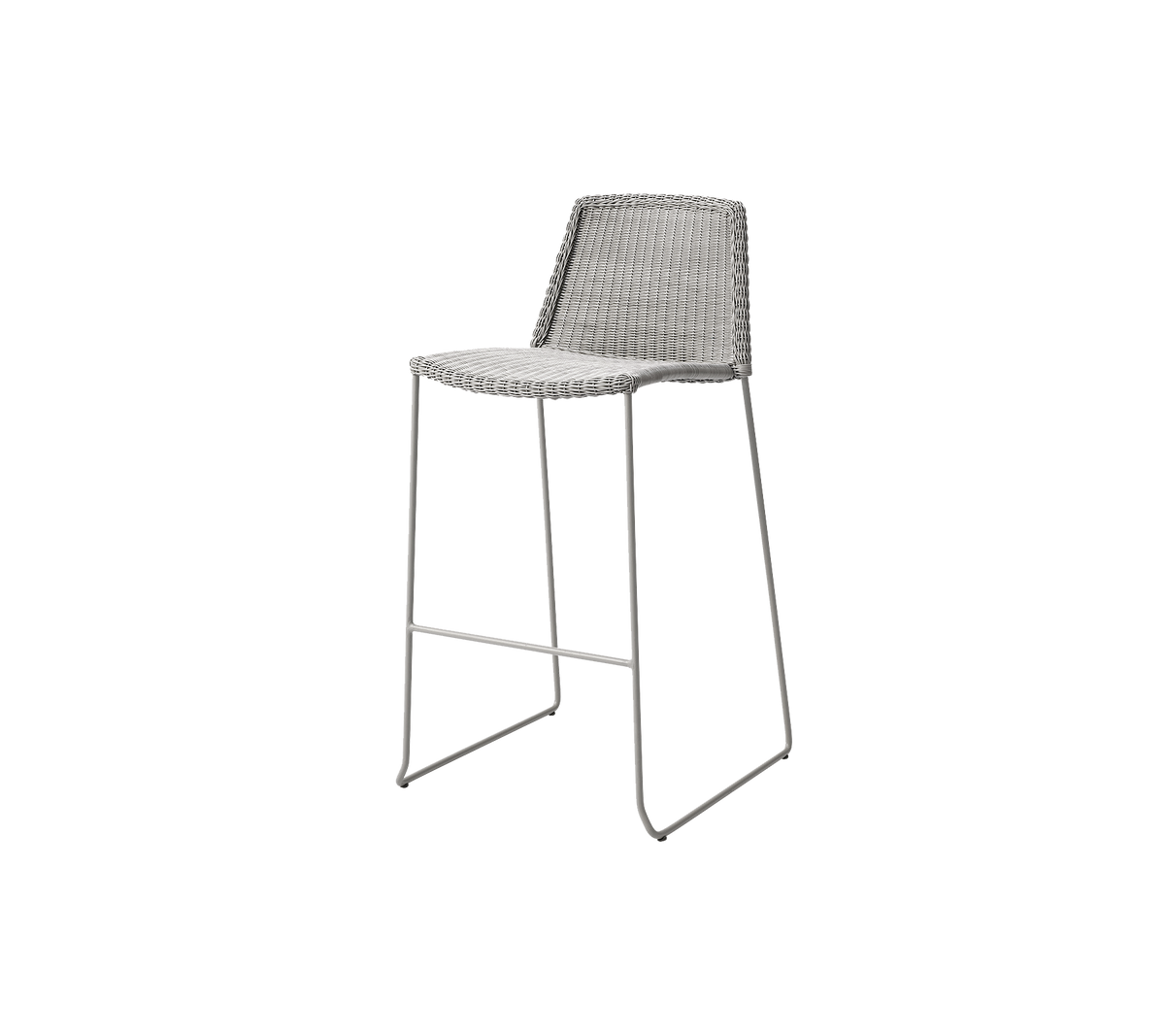 Stylish bar stool with a sleek design, featuring a woven seat and slim metal legs for modern aesthetics.