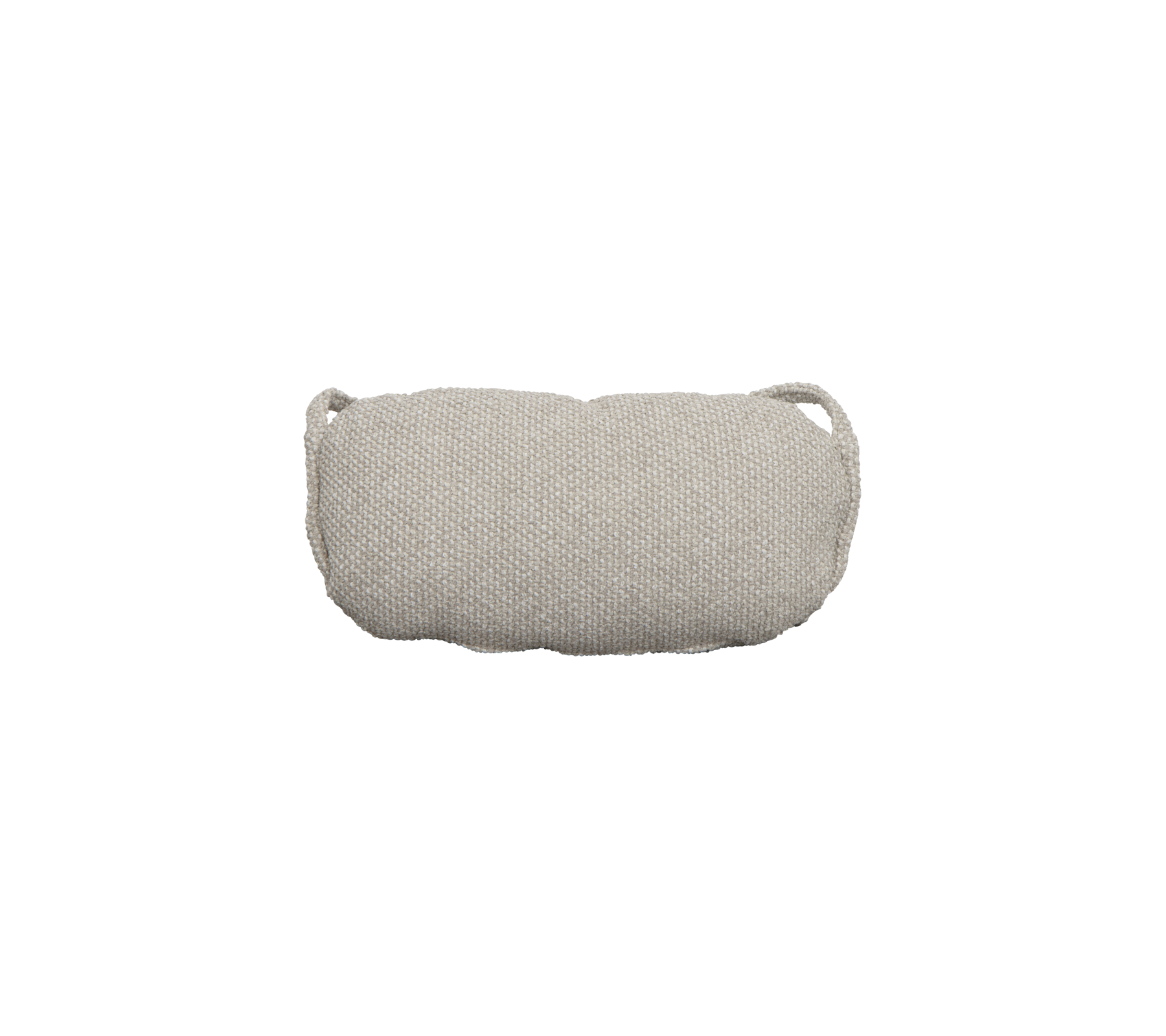 Light gray, cylindrical fabric pouch with two small handles, suitable for storage or travel.