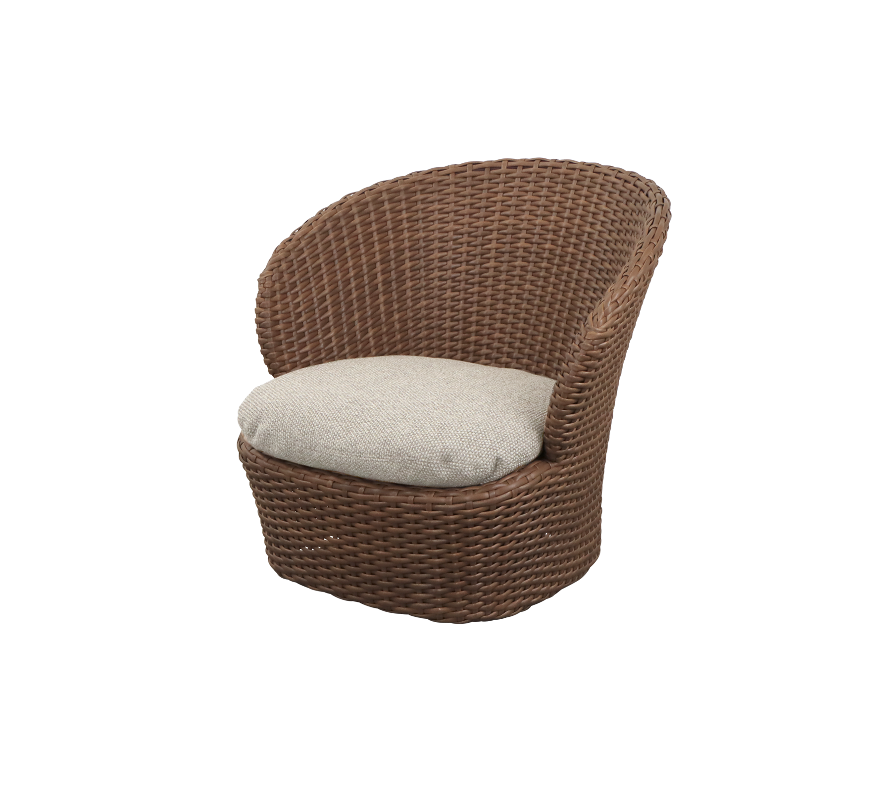 Woven wicker chair with a cushioned seat, offering a stylish and comfortable seating option. Ideal for relaxation and casual settings.
