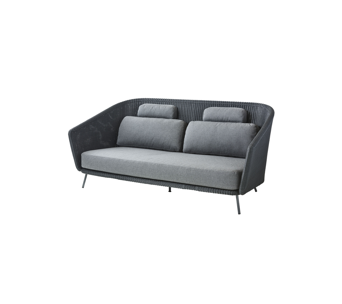 Stylish two-tone gray sofa with plush cushions and a modern, curved shape, perfect for contemporary living spaces.