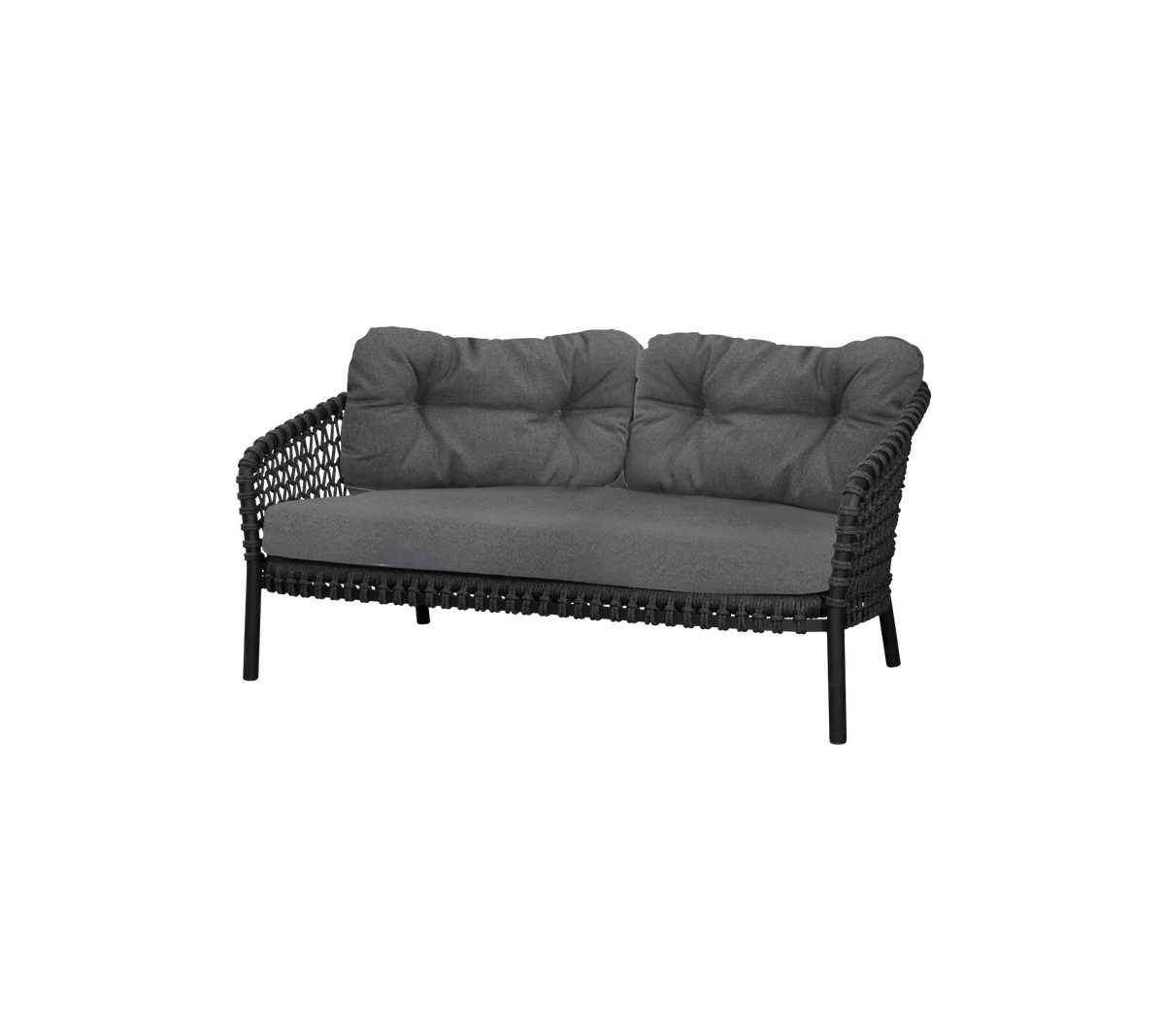 Stylish two-seater sofa with a sleek black frame and plush gray cushions for comfort and elegance. Perfect for modern seating arrangements.