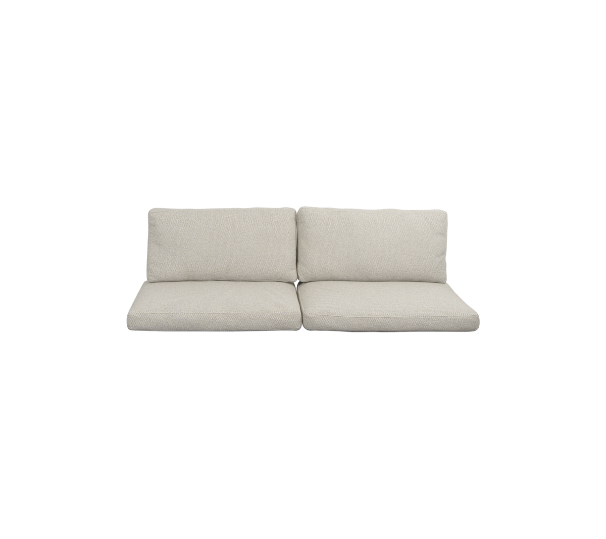 Light gray two-seater sofa with plush cushions, offering a minimalist design suitable for various decor styles.