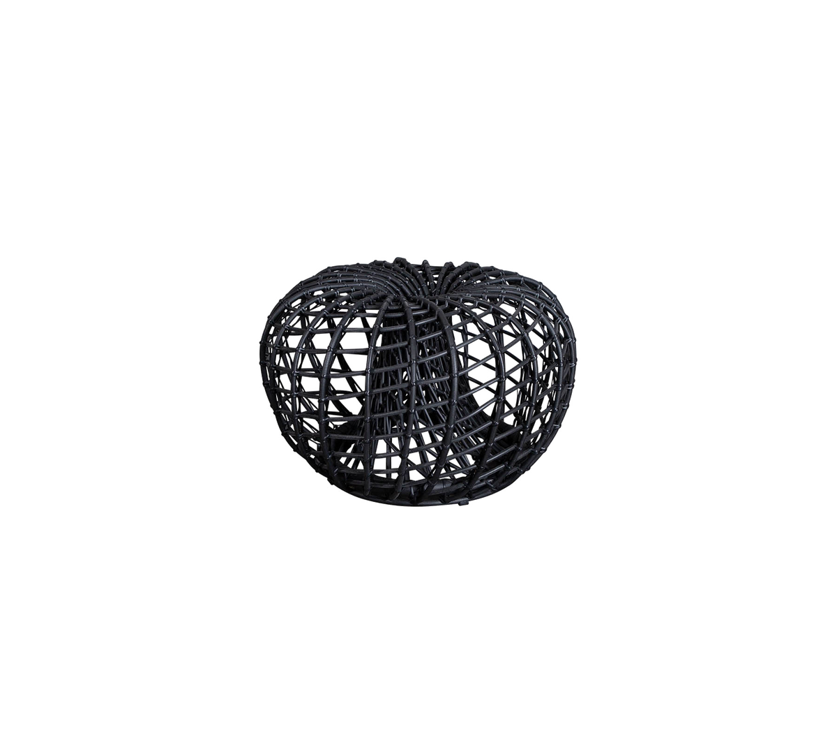 Black decorative woven basket with a round, open design, perfect for storing items or enhancing decor.