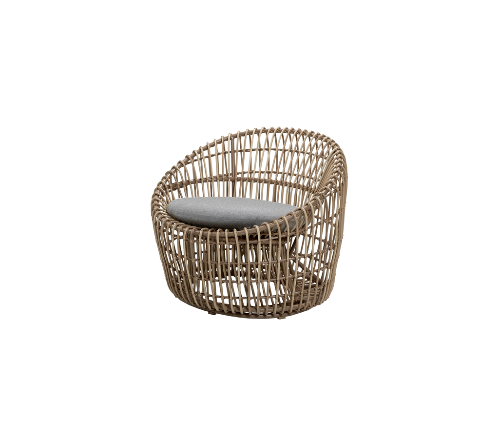 Modern chair with a grey cushion in a light, natural design.