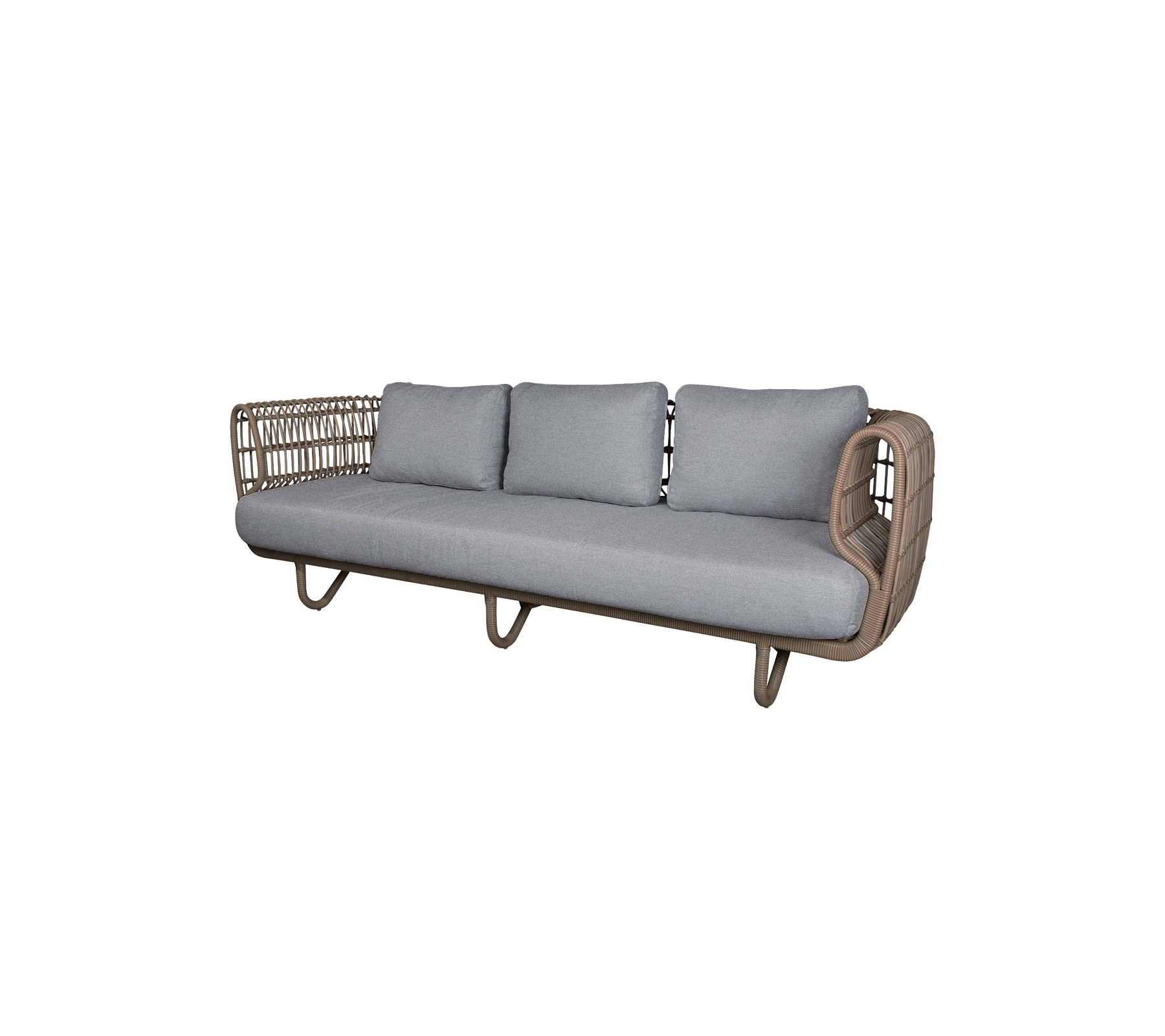 Modern sofa with grey cushions in a stylish design.