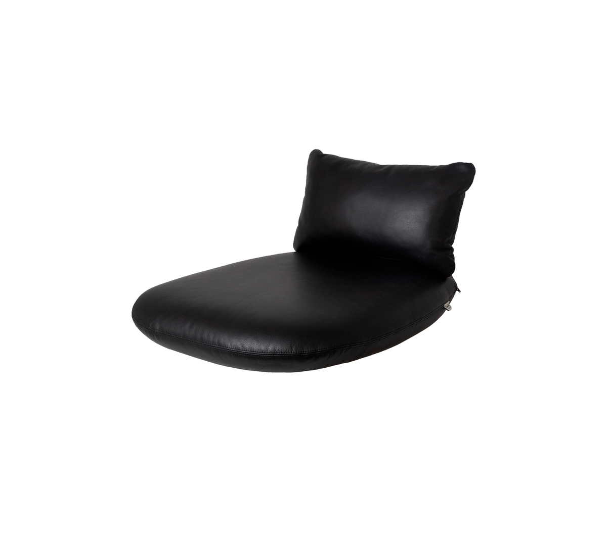 Black padded lounge seat with a supportive backrest, designed for comfort and style in various settings.