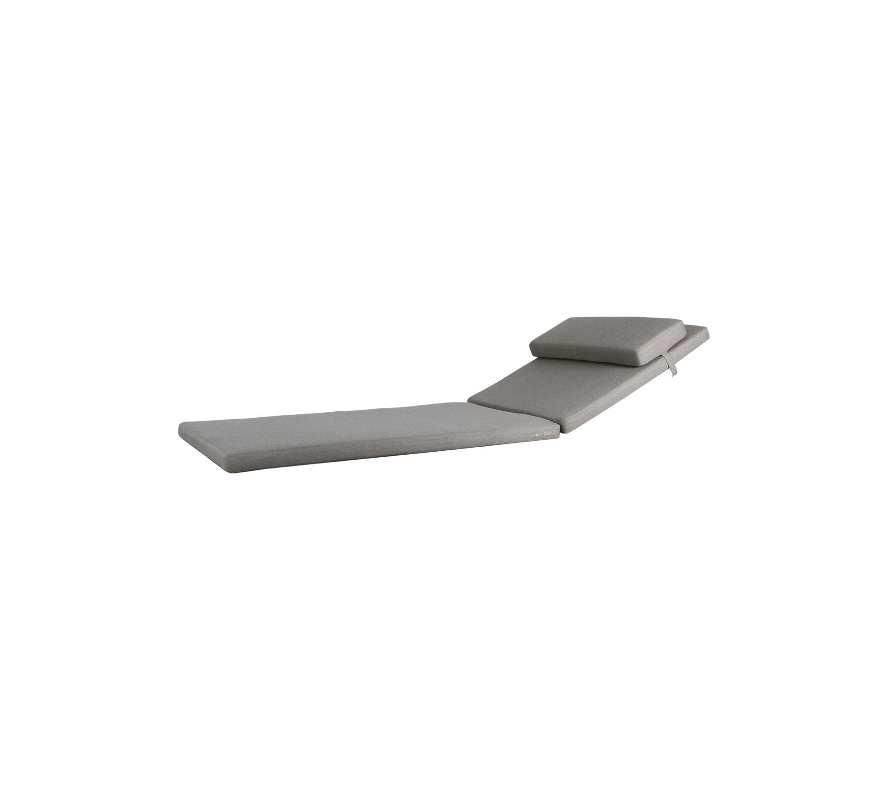A sleek, modern chaise lounge with a minimalist design in a soft gray upholstery, featuring an adjustable backrest for comfort.