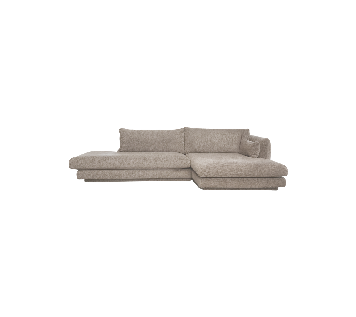 Light brown modern sofa with a sectional design and soft cushions.