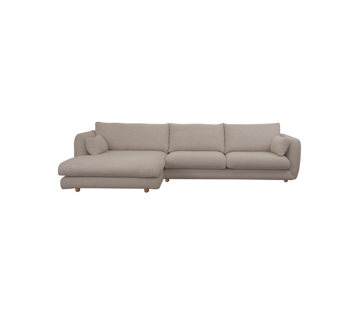 Light brown modern sectional sofa with plush cushions.