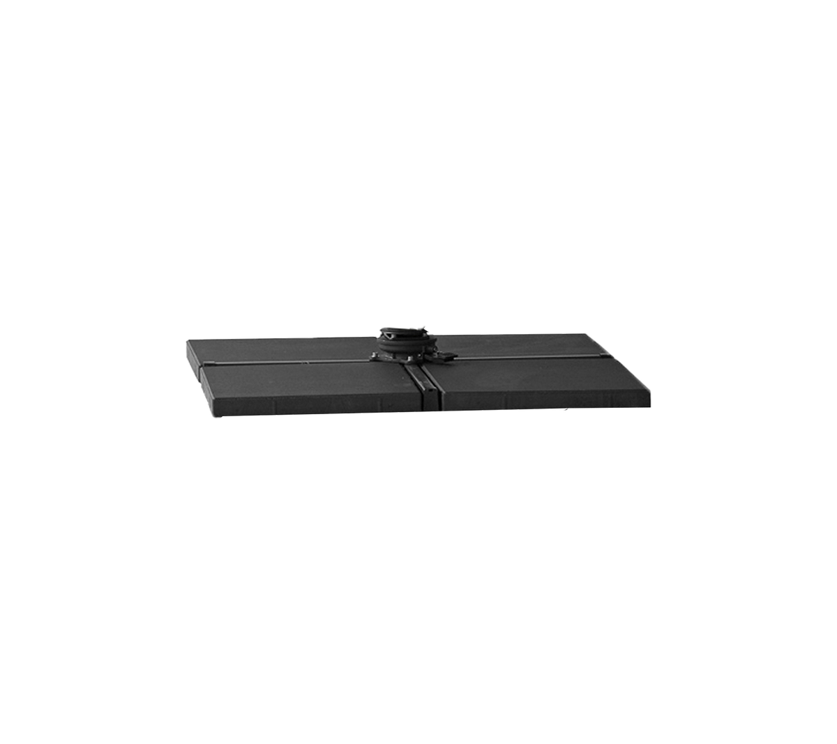 Heavy black parasol base designed for stability, featuring a central holder for securing parasols in place.