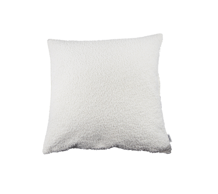 Soft, fluffy white cushion with a textured surface, perfect for adding comfort and style to any space.